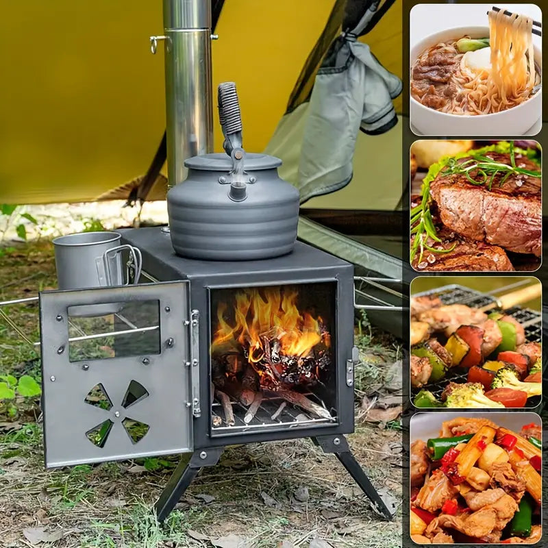 Portable Wood Burning Tent Stove - Black