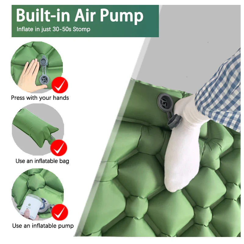 NNEOBA Inflatable Camping Mattress with Pillow  Built-In Pump Air Green