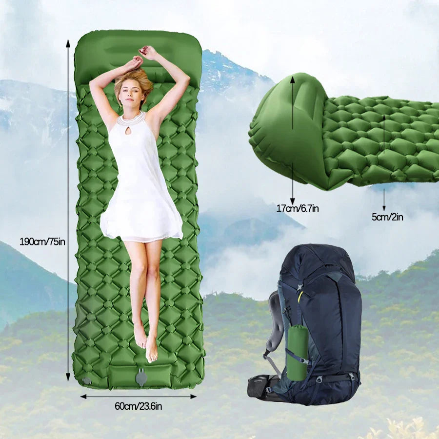 NNEOBA Inflatable Camping Mattress with Pillow  Built-In Pump Air Green