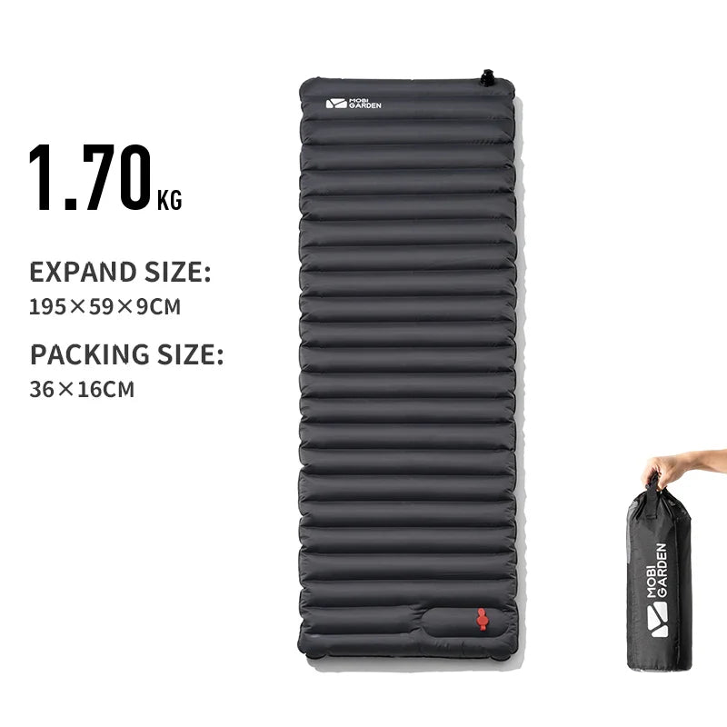 NNEOBA Inflatable Air Mat with Pump Single Sleeping Pad Gray