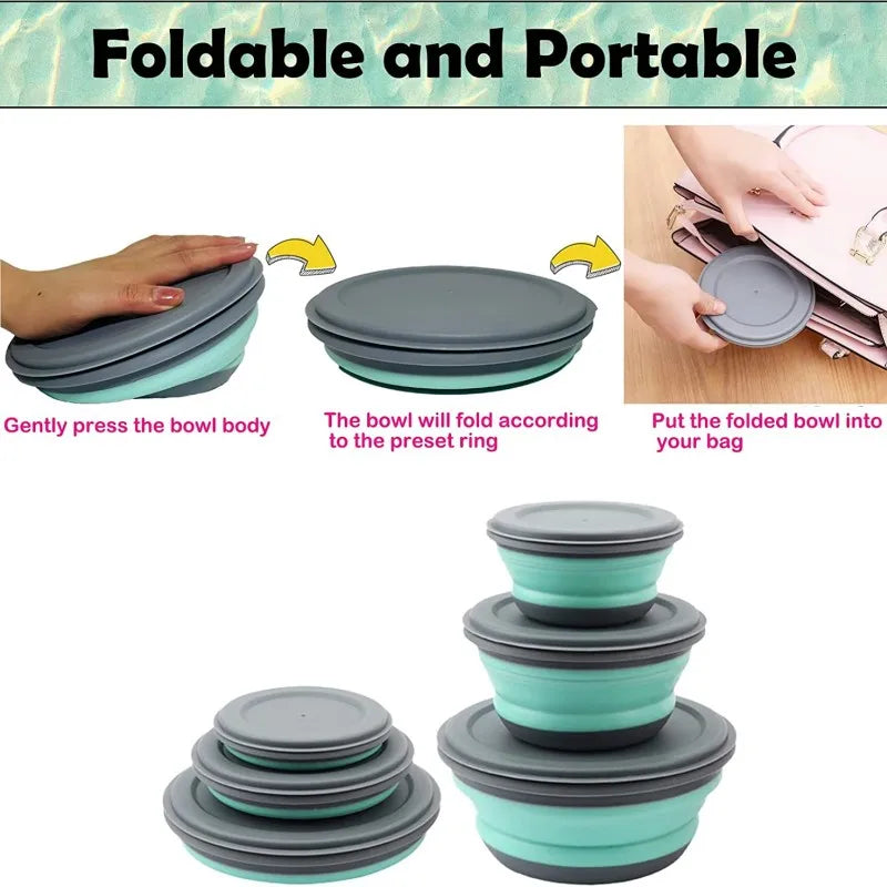 NNEOBA 3Pcs/Set Bowl Sets Silicone Folding Lunch Box