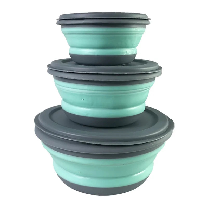 NNEOBA 3Pcs/Set Bowl Sets Silicone Folding Lunch Box