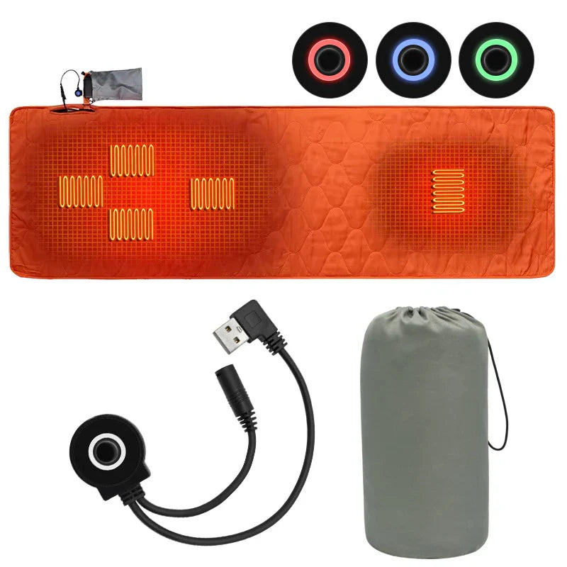 USB Heated Sleeping Mat Camping Mattress Orange