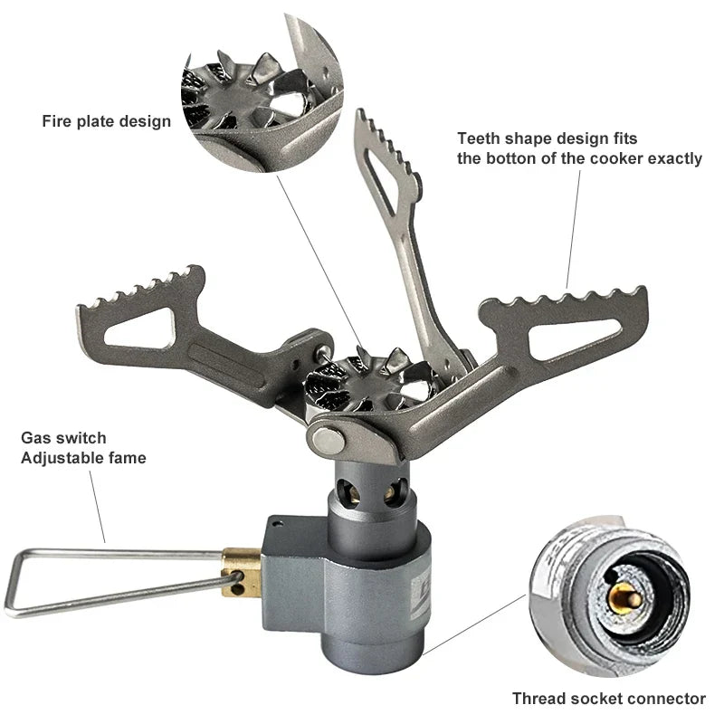 Titanium Outdoor Gas Stove 2700W Mini Camping Burner Silver